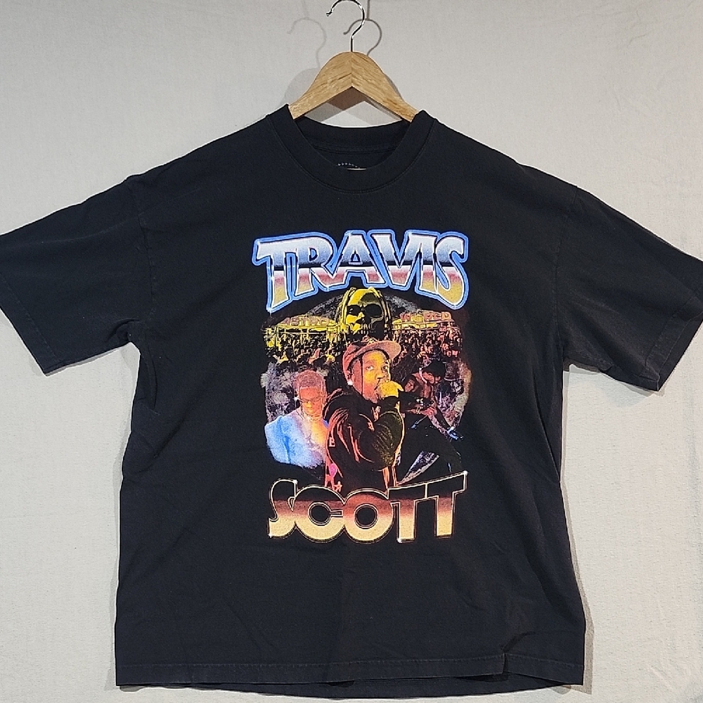 Travis Scott Black Graphic Concert T-Shirt with Cactus Jack Back Size‎ XL